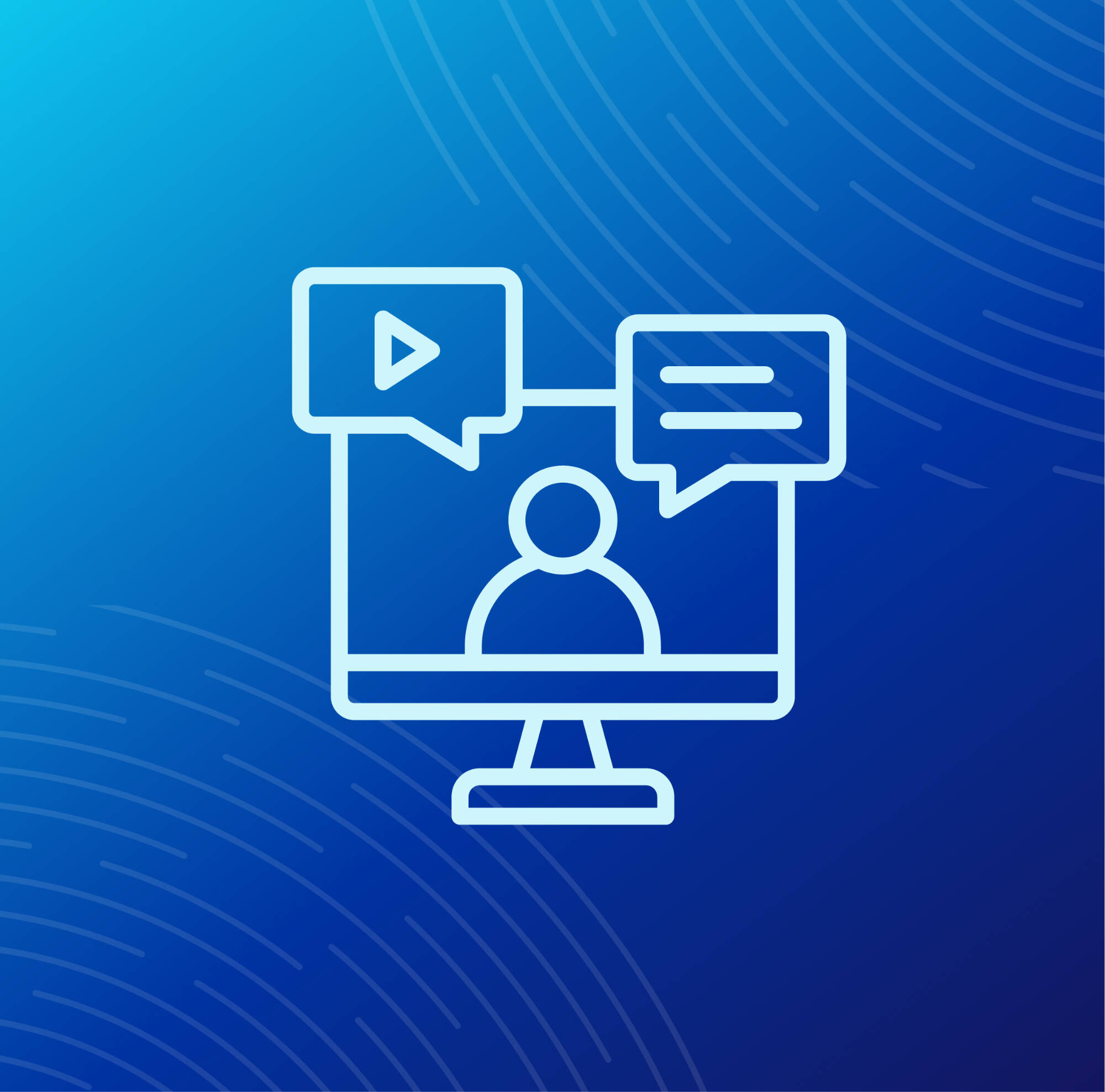 An icon of a person on a computer giving a presentation